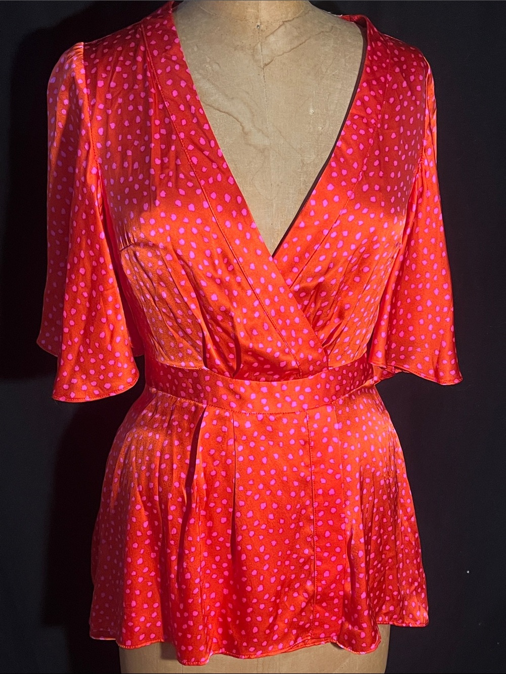 Julie Brown NYC Julian Red Dottie flutter sleeve peplum sleeve blouse - NWT
